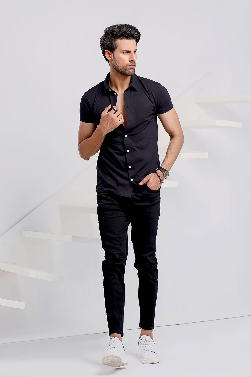 Black Half Sleeves Jersey Shirt - Image 2