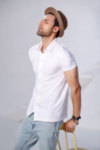White Half Sleeves Jersey Shirt