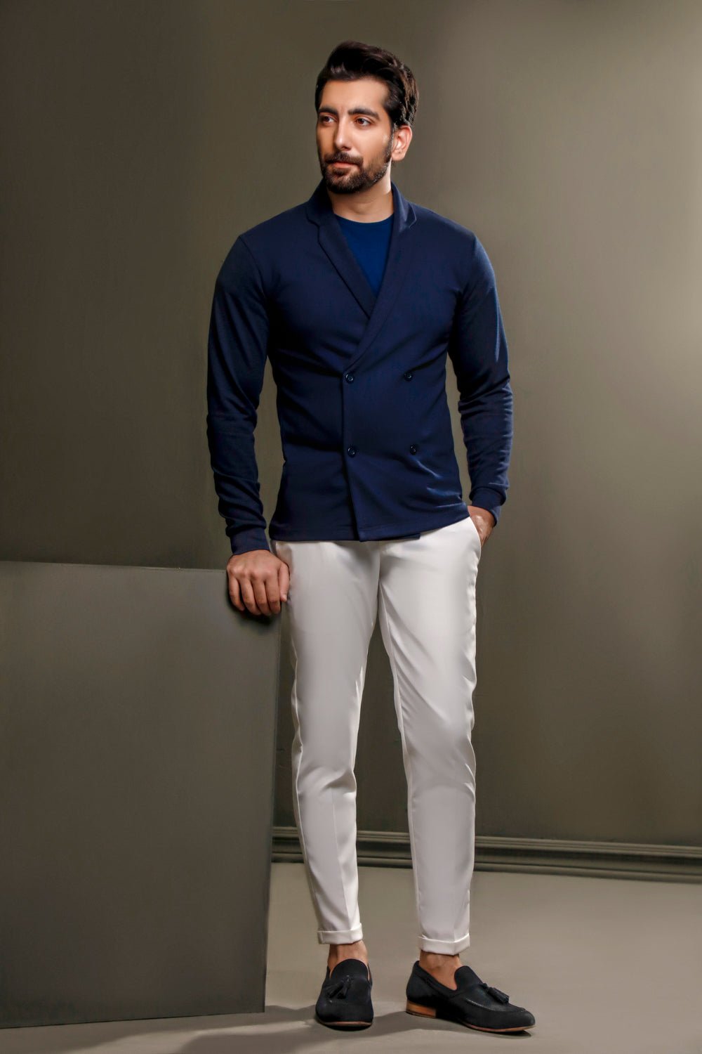 Navy Blue Double Breasted Cardigan - Image 2
